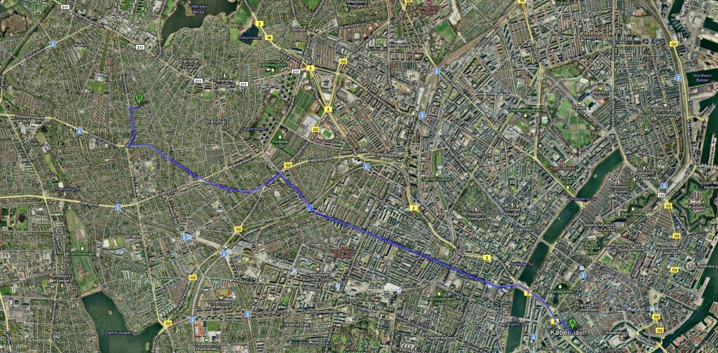 Afstand fra Raadhuspladsen